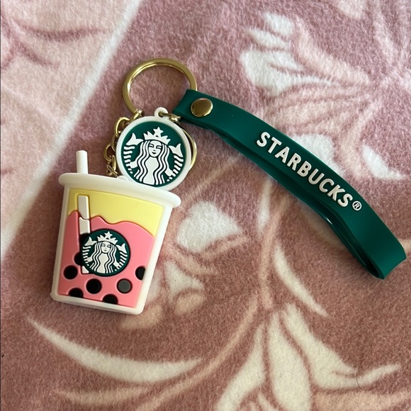 Starbucks Boba Drink Keychain with Logo & Strap – Cute Pink & Yellow Bubble - Picture 1 of 1